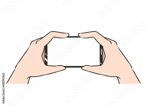 スマホ　両手持ち　横画面