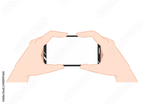 スマホ　両手持ち　横画面　線無し