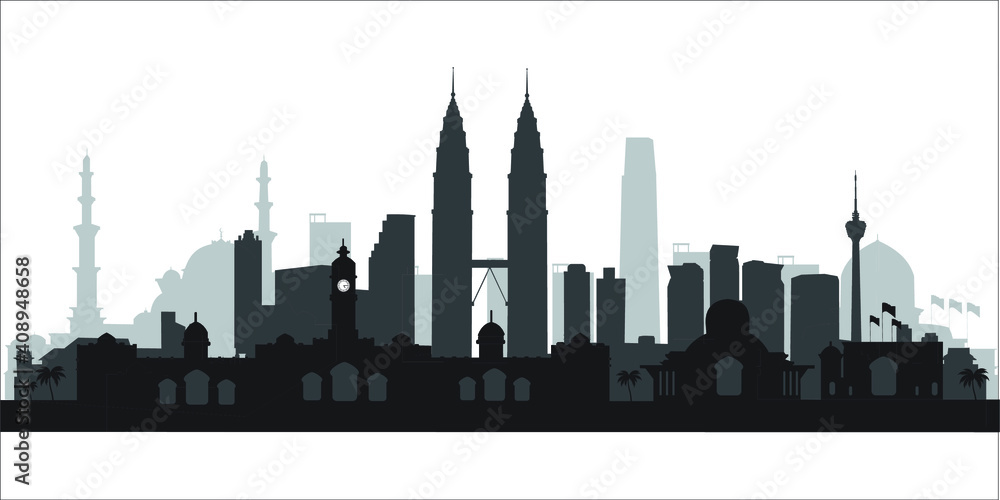 Naklejka premium Kuala Lumpur Malaysia city skyline vector silhouette illustration