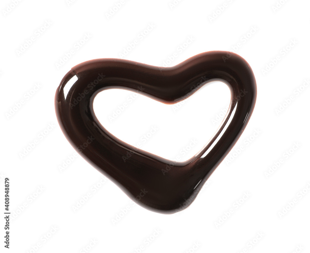 Heart made of dark chocolate on white background, top view Heart made of dark chocolate on white background, top view