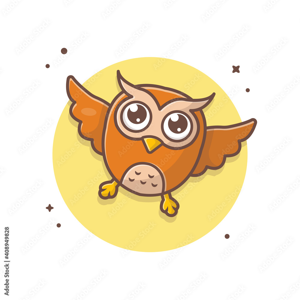 Cute Owl Flying Cartoon Vector Icon Illustration. Animal Nature Icon Concept Isolated Premium Vector. Flat Cartoon Style