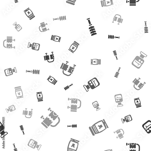 Set Toilet brush, Laundry detergent, Pressure water meter and Heated towel rail on seamless pattern. Vector.