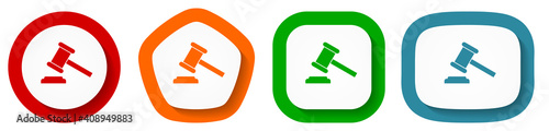 Auction vector icon set, flat design justice buttons on white background for webdesign and mobile phone applications