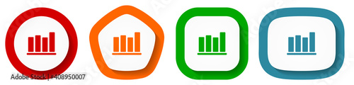 Bar chart vector icon set, flat design buttons on white background. for webdesign and mobile phone applications