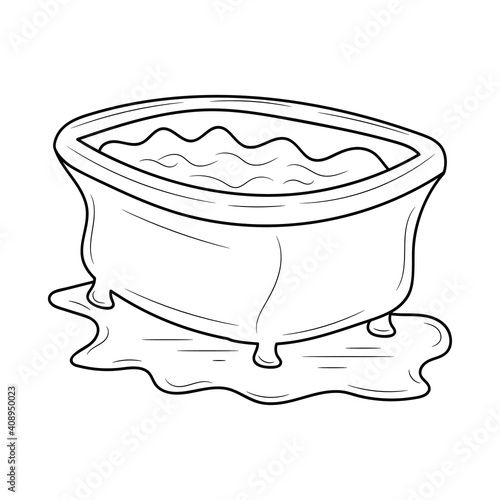 Simple Bathtub vector illustration,  Line art black and white style pictogram, isolated on white