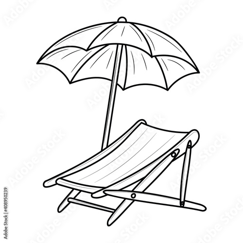Beach Chair Line art black and white vector illustration, isolated linear style pictogram