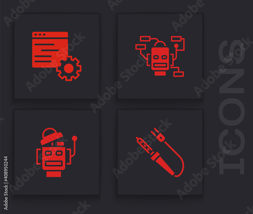 Set Soldering iron, Computer api interface, Robot and icon. Vector.