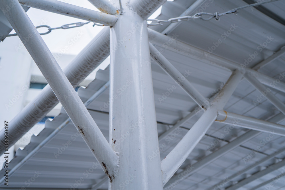 Architectural detail of a modern building with steel structure, Rooftop joint Structure. Architectural detail of a modern building with steel structure, Rooftop joint Structure.