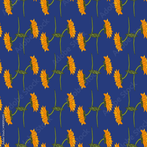 Fototapeta Naklejka Na Ścianę i Meble -  Sunflower seamless vector pattern on blue background