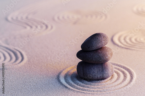 Photography Meditation zen garden with stones on sand