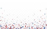 Celebration background with red confetti and blue ribbon