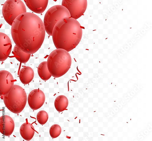 celebration banner with red balloon and confetti