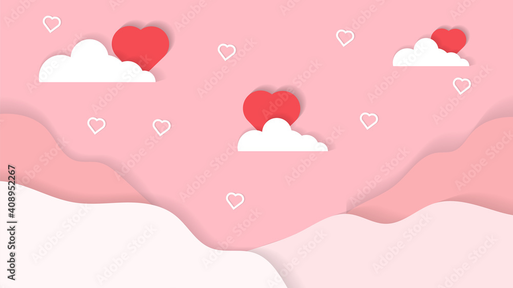 beauty valentine's day wallpaper in paper style premium Vector