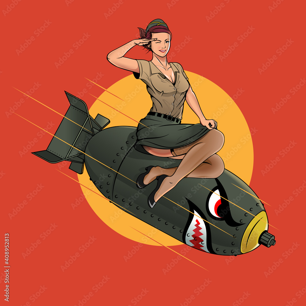 Cherry Bomb WW2 pin up girl illustration Stock ベクター | Adobe Stock