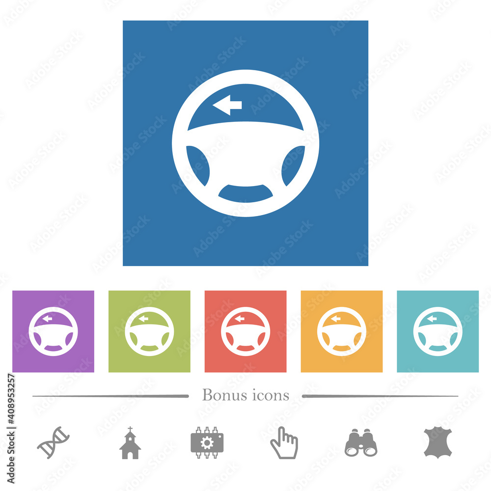 Car turn left signal dashboard light flat white icons in square backgrounds Car turn left signal dashboard light flat white icons in square backgrounds