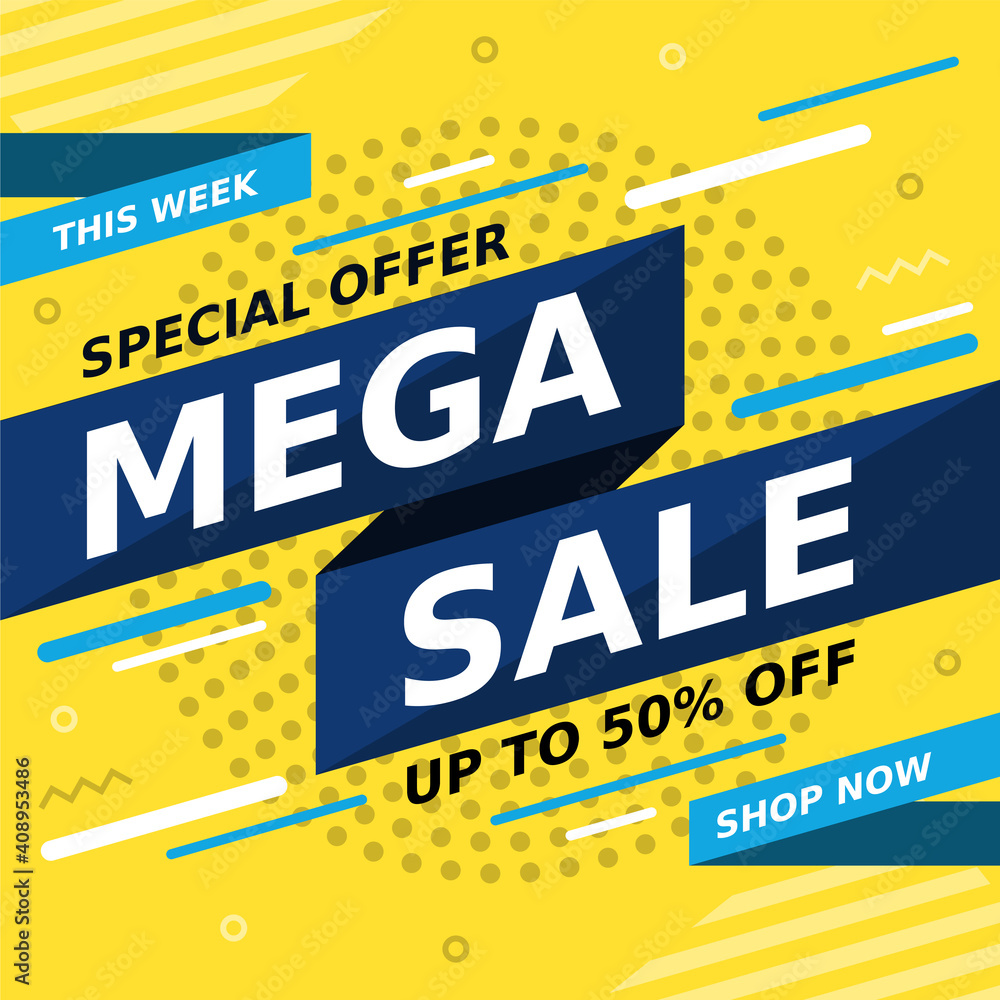 Mega Sale banner. Special offer template. Up to 50 percent off design. Shopping concept. Vector background Mega Sale banner. Special offer template. Up to 50 percent off design. Shopping concept. Vector background