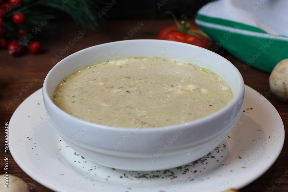 Vegetarian soup with green lentils. Home made
