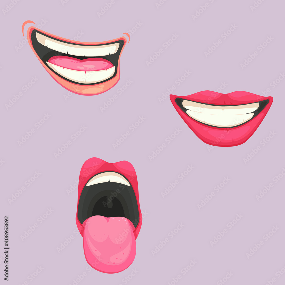 cute funny cartoon illustration of mouth stickers emotions on background cute funny cartoon illustration of mouth stickers emotions on background