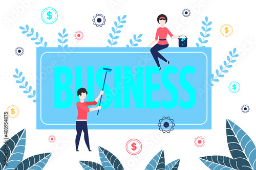 Business Creation of a New Brand. Man Working On New Business Creation. The Woman Who Helps Him. Infographics Shows New Opportunities For Creating A New Business. Teamwork Team. Brainstorm. 