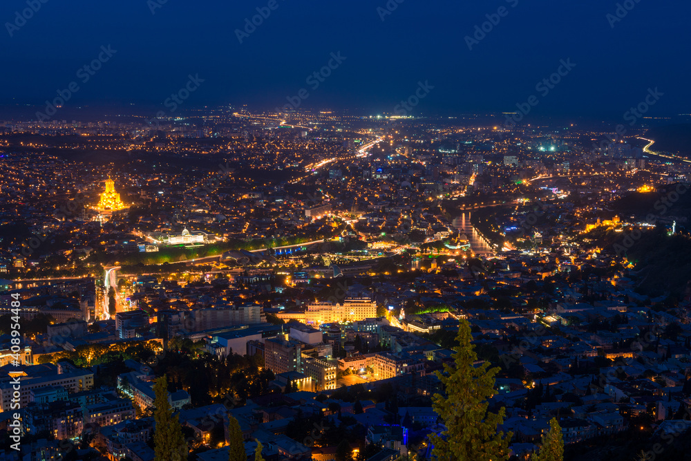 View of the Old Town of Tbilisi, Georgia after sunset