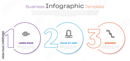 Set line Bicycle pedal, lock and pedals. Business infographic template. Vector.