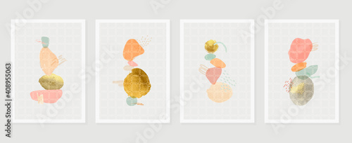 Luxury gold abstract arts background. Japanese oriental style abstract arts with gold texture and watercolor brush design for wall framed prints, canvas prints, poster, home decor, cover, wallpaper.