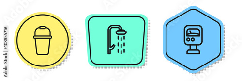 Set line Bucket, Shower and Pressure water meter. Colored shapes. Vector.