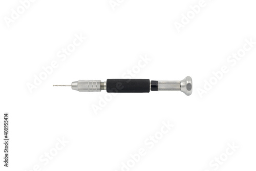 Mini Hand Drill, Pin Vise with drill bits isolated on white background with clipping path.