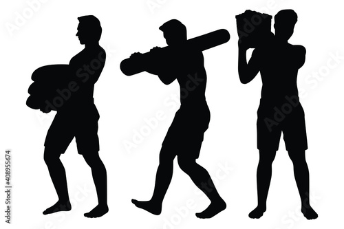 Set of worker in hard work silhouette vector on white background