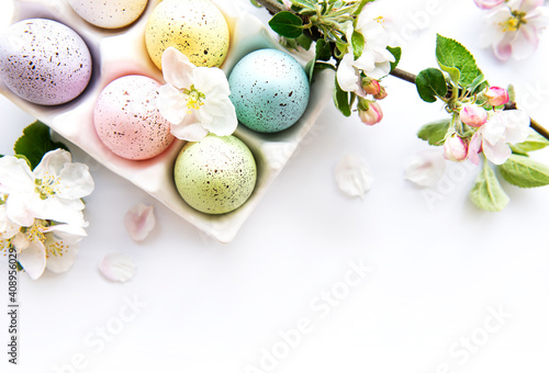 Canvas Print Top view of  painted easter eggs