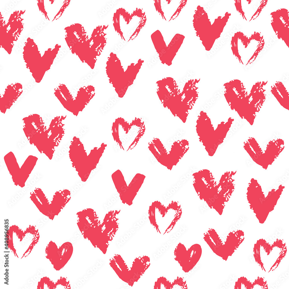 Set of red hearts. Drawn shape for design. Valentine's day concept. Vector illustration seamless pattern on a white background Set of red hearts. Drawn shape for design. Valentine's day concept. Vector illustration seamless pattern on a white background