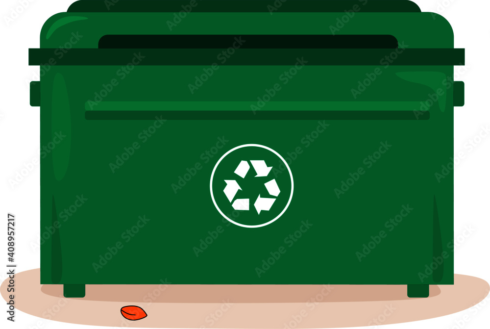 Vector illustration of big trash box in the yard that holds trash for
