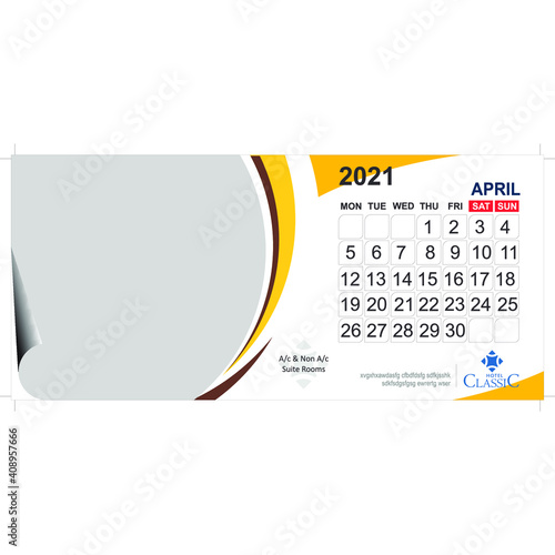 2021 April tabletop calendar vector