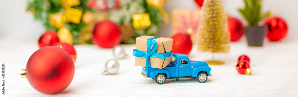 gift package on the small blue car gift package on the small blue car