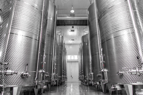 Metallic industrial wine tank trucks