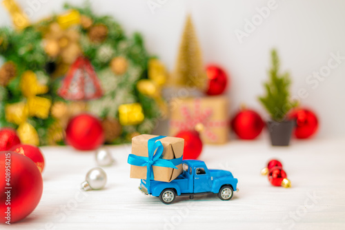 gift package on the small blue car