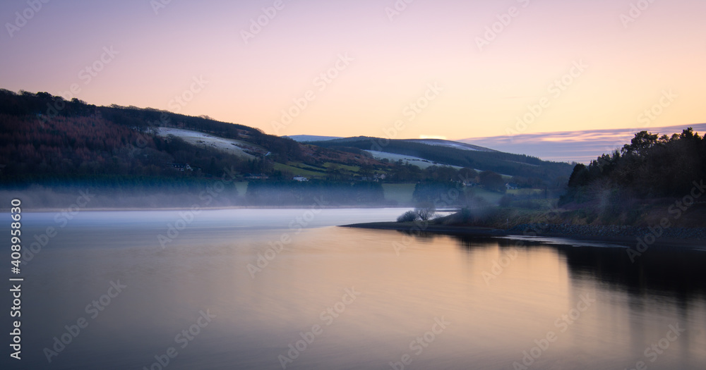 Misty lake sunset, Blessington Lakes, County Wicklow, Ireland