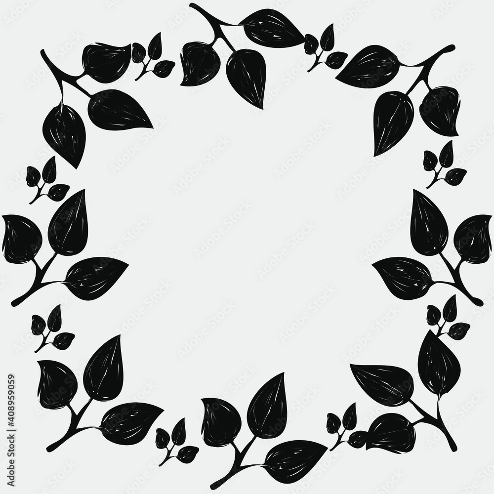 Fototapeta premium Backgrounds and frames from small painted leaves. Gold and black leaf rings. Vector isolated images.