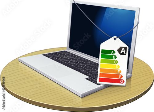 Laptop and energy label (cutout)