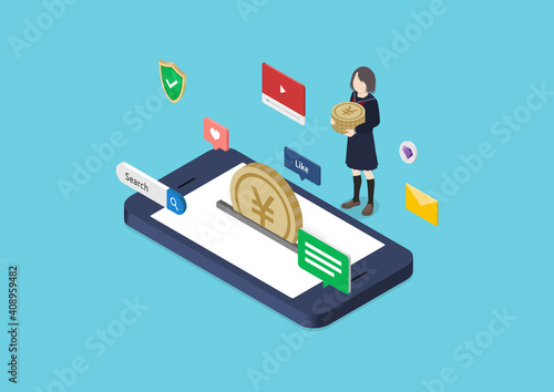 スマホ代と女子高生のイラスト素材