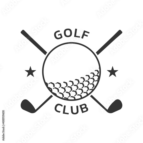 Golf club logo, badge or icon with crossed golf clubs and ball. Vector illustration.  