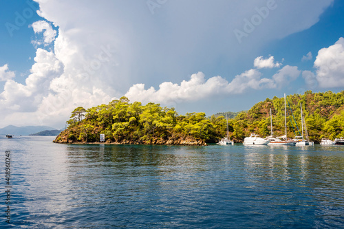 Fototapeta Naklejka Na Ścianę i Meble -  Gocek Bay coastline view in Turkey