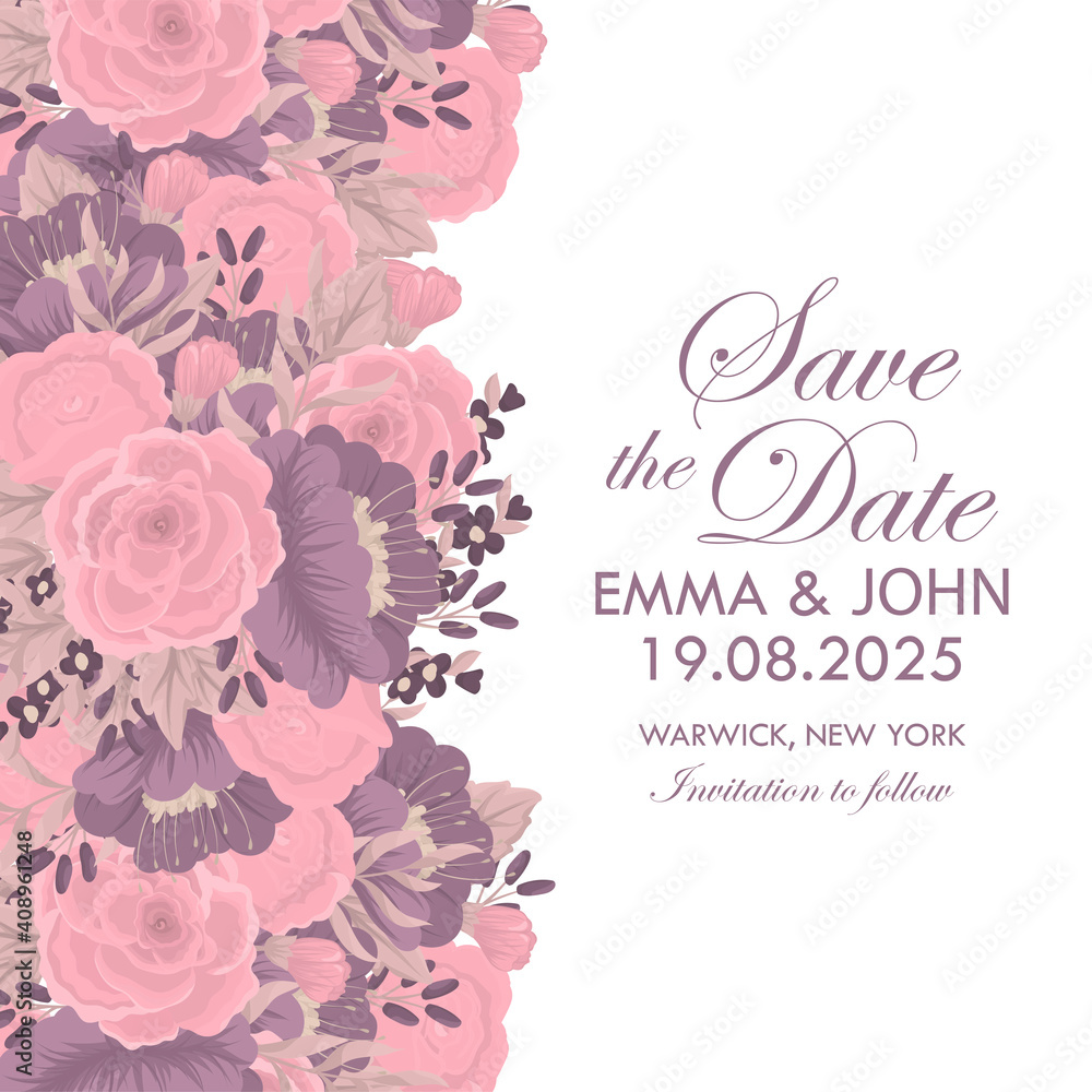 Wedding Invitation card templates with Ultra Violet color flowers