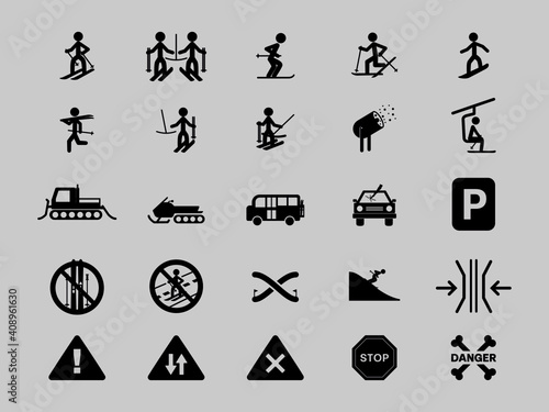 set of icons for ski resorts