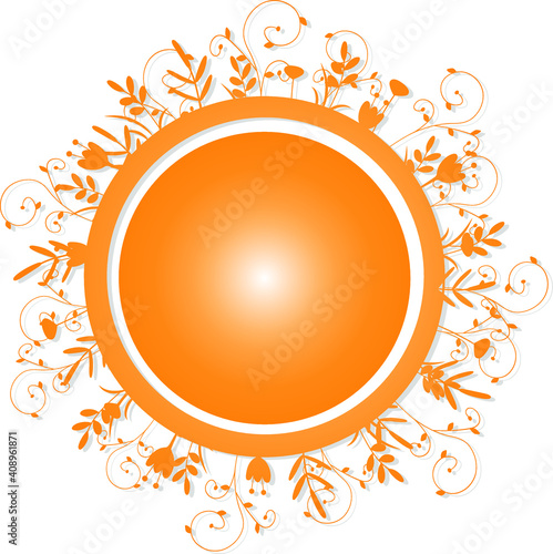 Round floral yellow frame with shadow in flat style for logo, banner, poster, card, promotional and ect