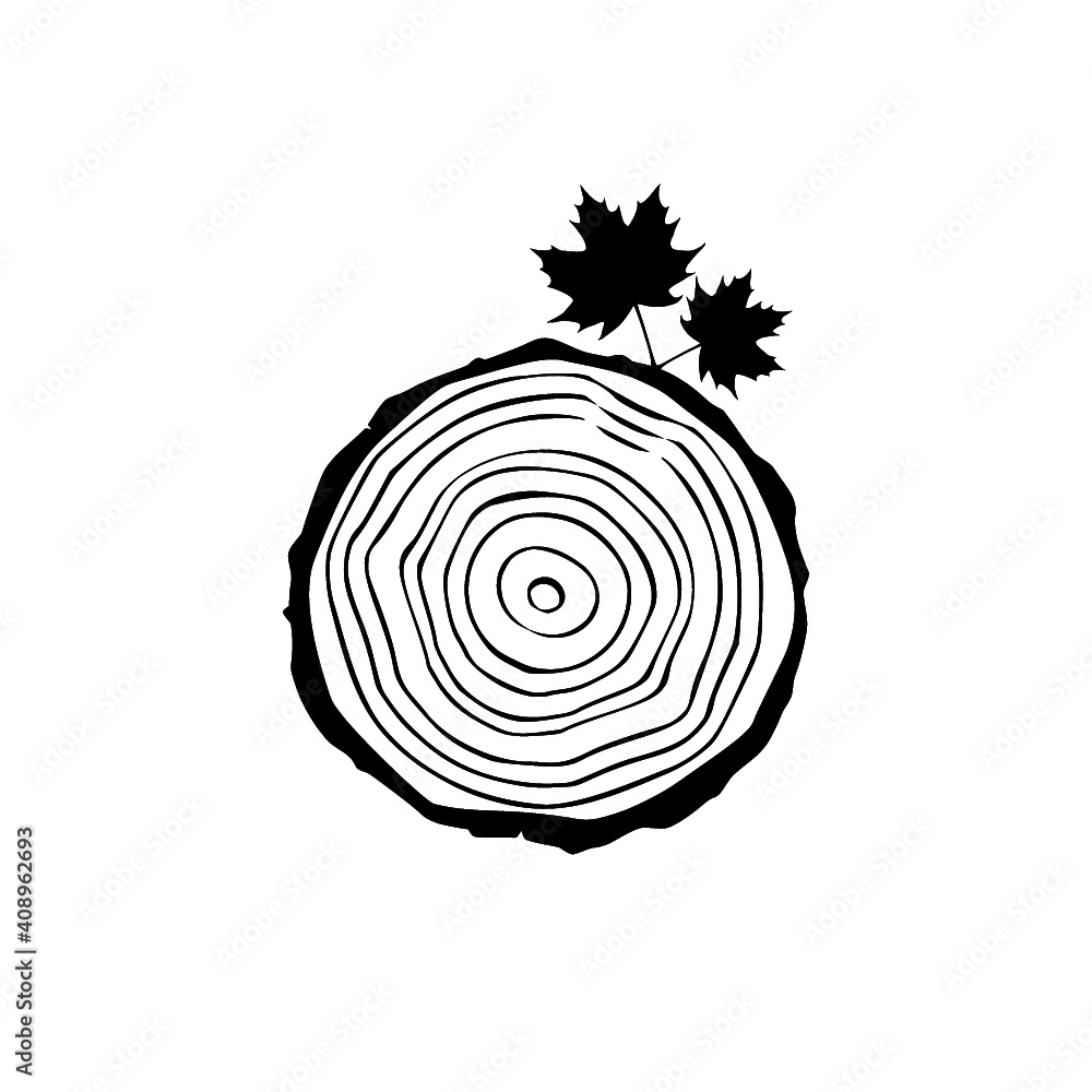 Wood rings and leaf icon isolated on white background Wood rings and leaf icon isolated on white background