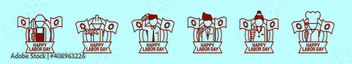 set of labor day cartoon icon design template with various models. vector illustration isolated on blue background