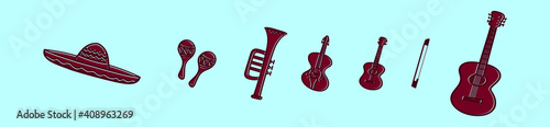 set of mexican mariachi cartoon icon design template with various models. vector illustration isolated on blue background
