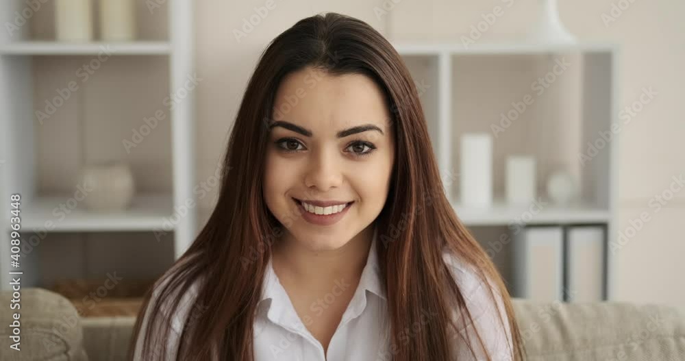 Portrait of beautiful woman smiling at home Portrait of beautiful woman smiling at home