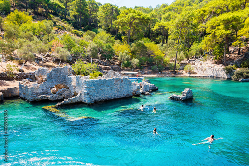 Fototapeta Naklejka Na Ścianę i Meble -  Gocek Bay coastline view in Turkey